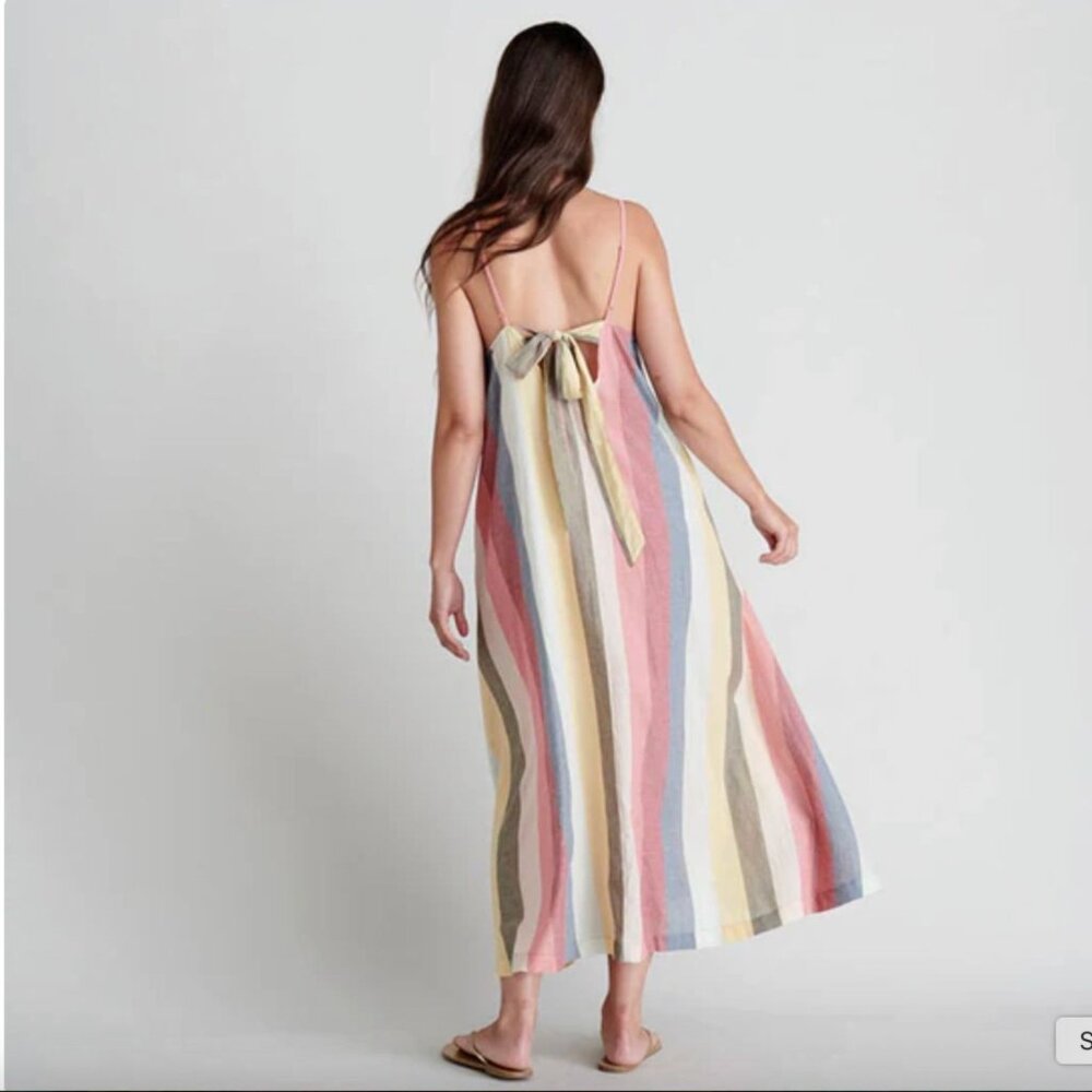 PINK CHICKEN Sterralda Maxi Dress Womens XS Rainbow Stripe Tie Back Sundress - Picture 9 of 9